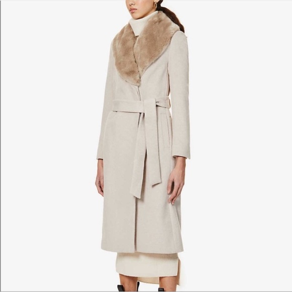 Reiss Jackets & Blazers - Reiss Truffle Nude Taupe Pacey Removable Faux Fur Collar Midi Coat Jacket Size 2